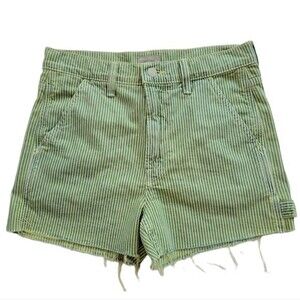 Mother High Waisted Utility Short Fray, Sz 26, Striped Lt Green, New Without Tag